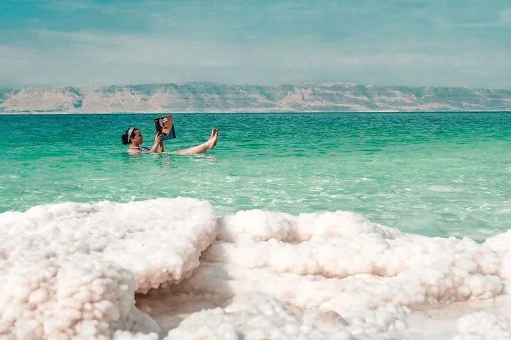A Dead Sea resort pool and beach on a private half-day Dead Sea trip from Amman